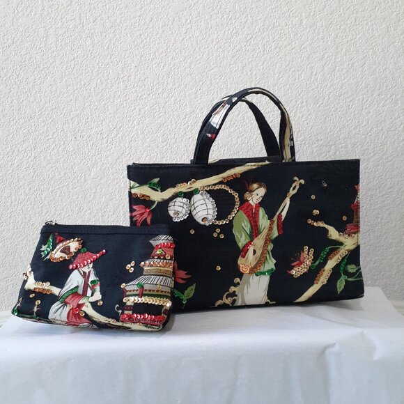 Modella 2pc Asian Motif  sequin  Handbag - Picture 1 of 16